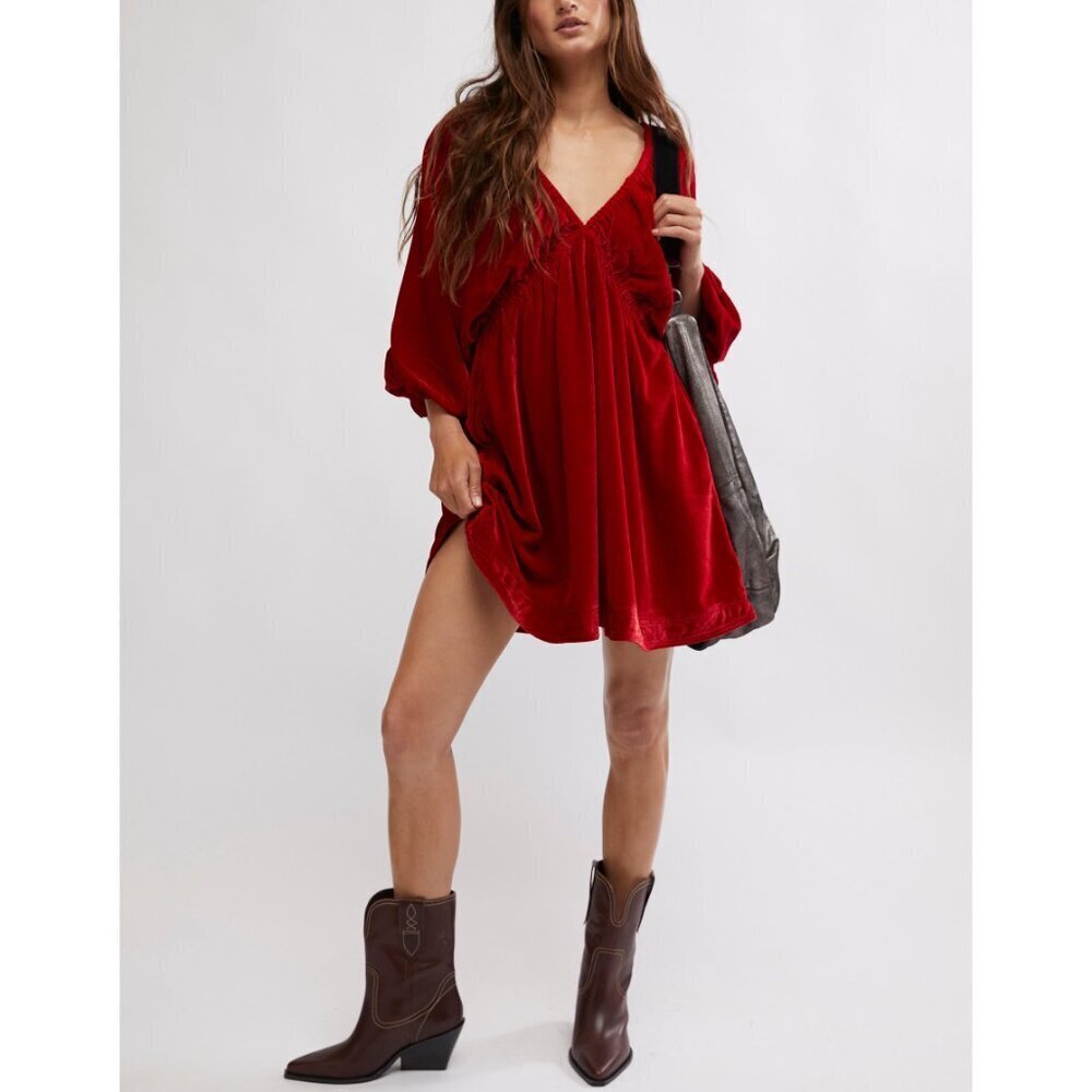 Free People Ruby Red Velvet Mini Dress